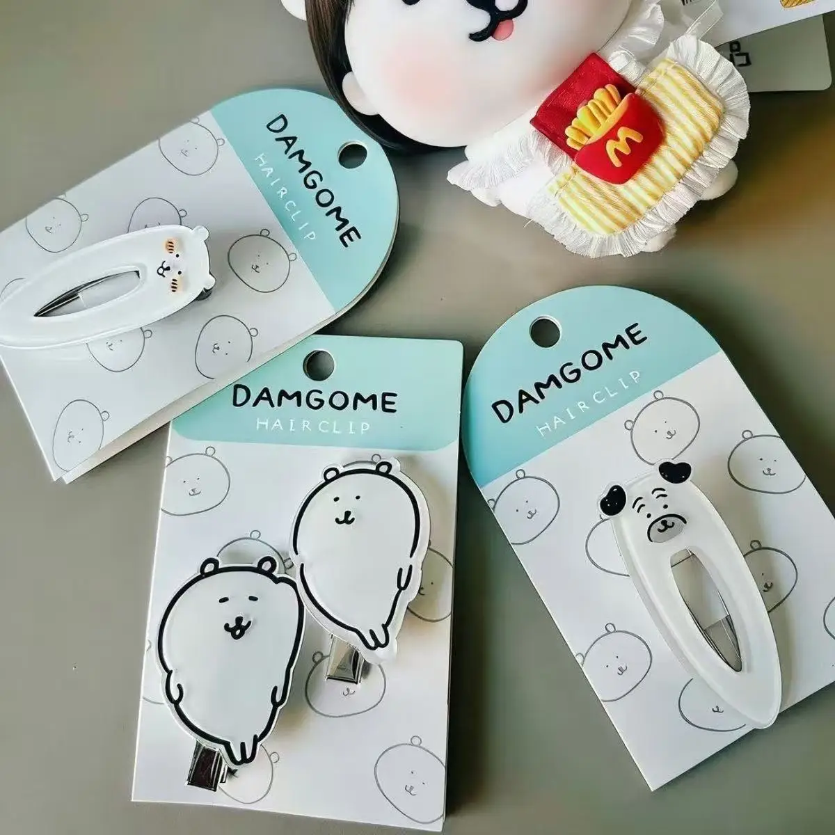 Y2K Bear Dog Animal Hair Clip Set for Women Cute Cartoon White Bear Puppy Acrylic Barrettes Hairclips Jewelry