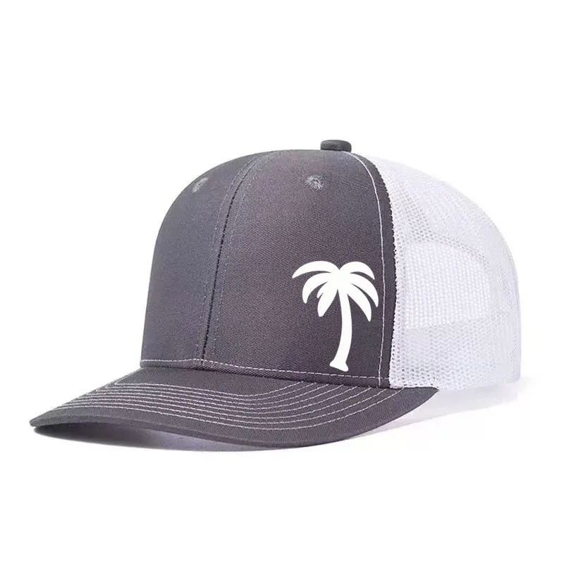 Palm Tree Printed Adjustable Baseball Cap Snapback Dad Hat Breathable Trucker Mesh Hat Golf Fishing Outdoor Sun Cap