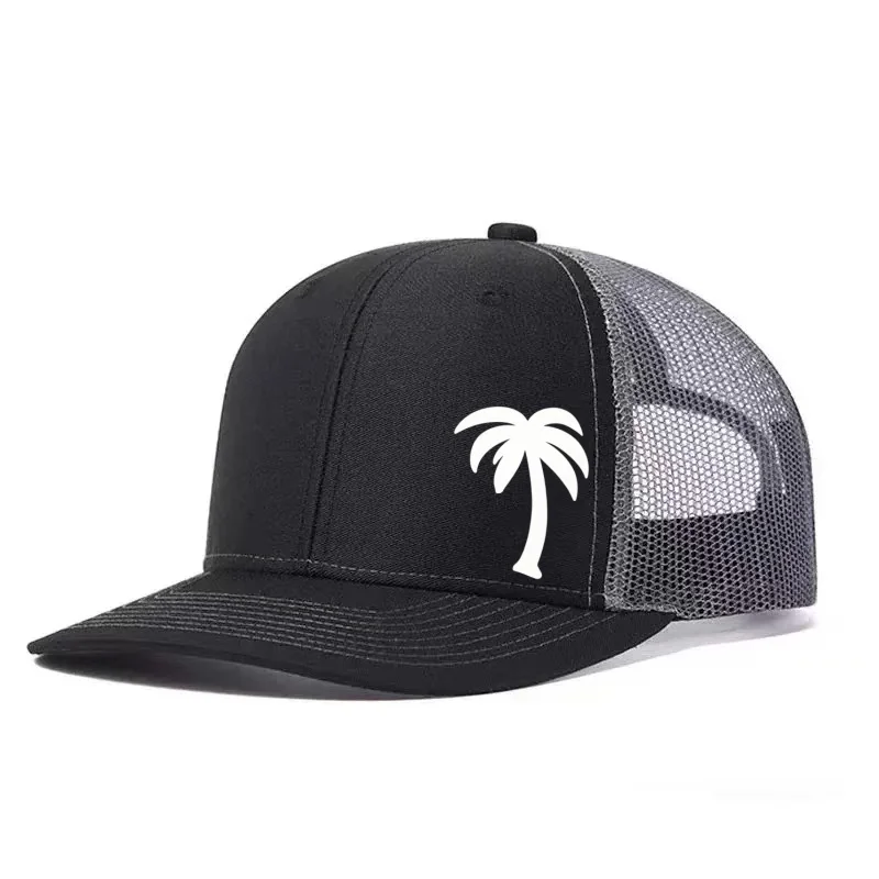 Palm Tree Printed Adjustable Baseball Cap Snapback Dad Hat Breathable Trucker Mesh Hat Golf Fishing Outdoor Sun Cap