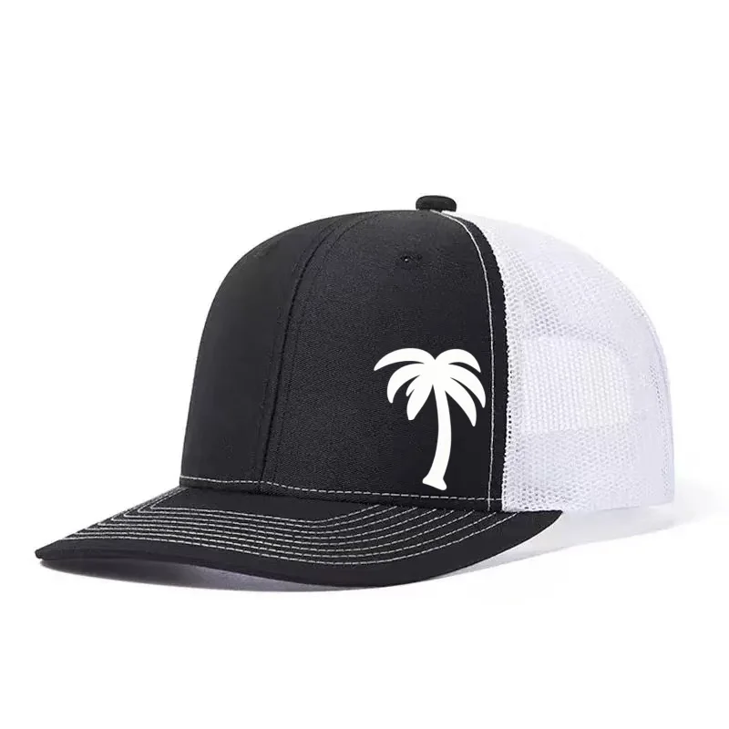 Palm Tree Printed Adjustable Baseball Cap Snapback Dad Hat Breathable Trucker Mesh Hat Golf Fishing Outdoor Sun Cap
