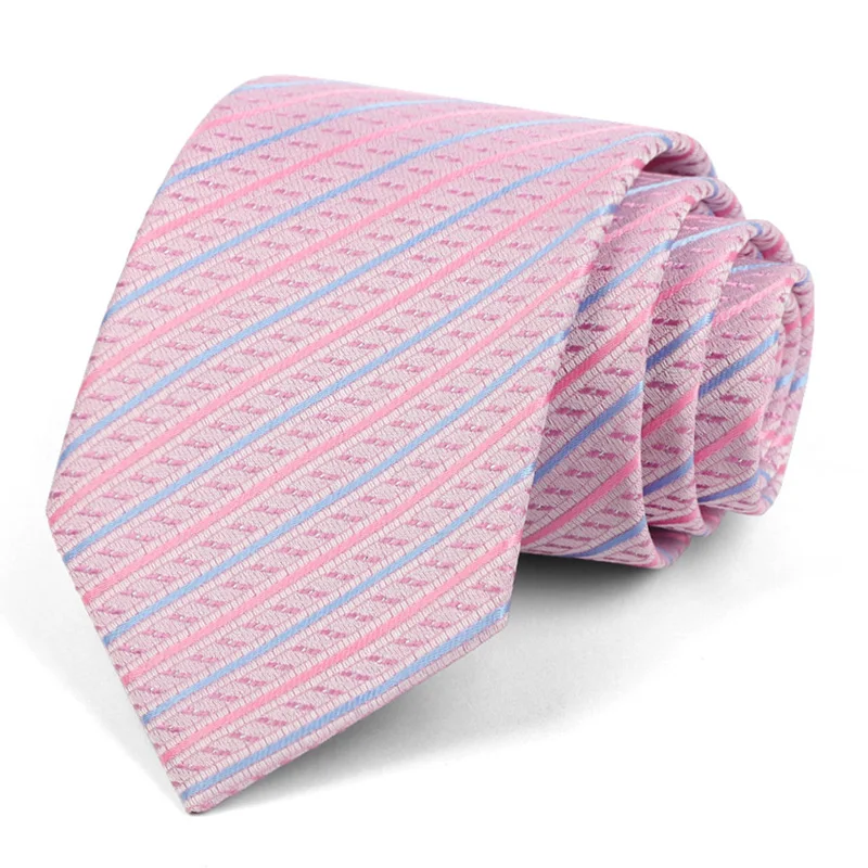 Men's Classic Jacquard Stripes Dot 8cm Polyester Wedding Tie Formal Business Pink Light Color Necktie Accessories Gift For Men