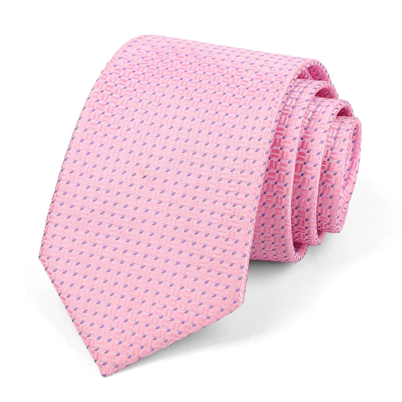 Men's Classic Jacquard Stripes Dot 8cm Polyester Wedding Tie Formal Business Pink Light Color Necktie Accessories Gift For Men
