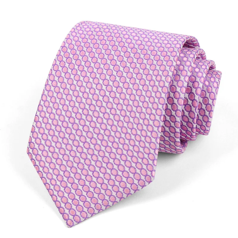 Men's Classic Jacquard Stripes Dot 8cm Polyester Wedding Tie Formal Business Pink Light Color Necktie Accessories Gift For Men
