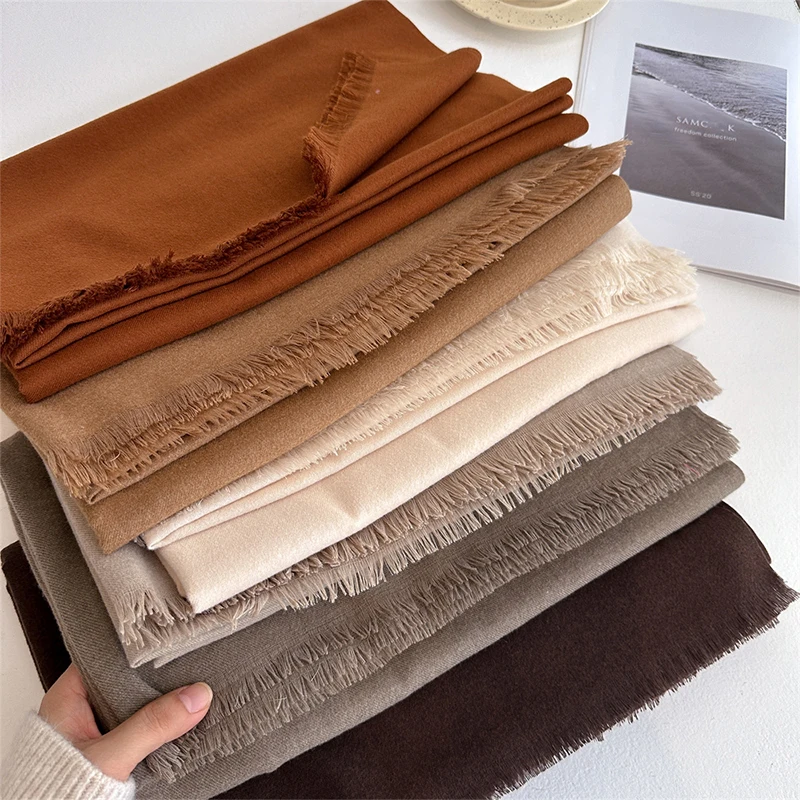 Fashion Winter Cashmere Scarf for Women Warm Solid Color Wraps Shawls Bandana Foulard Neckerchief Poncho Echarpe Pashmina Stoles