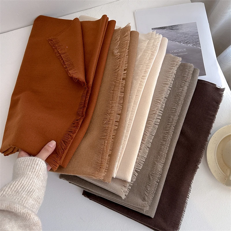Fashion Winter Cashmere Scarf for Women Warm Solid Color Wraps Shawls Bandana Foulard Neckerchief Poncho Echarpe Pashmina Stoles