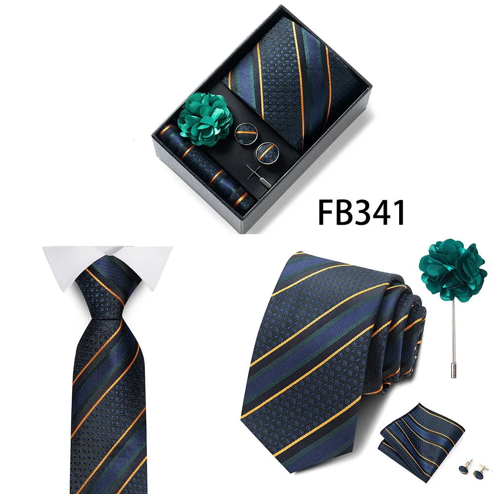 New Style Brand Fashion 8 Cm Tie Handkerchief Cufflinks Brooch Set For Men Red Grey Wedding Gravatas Gift Box Fit Party