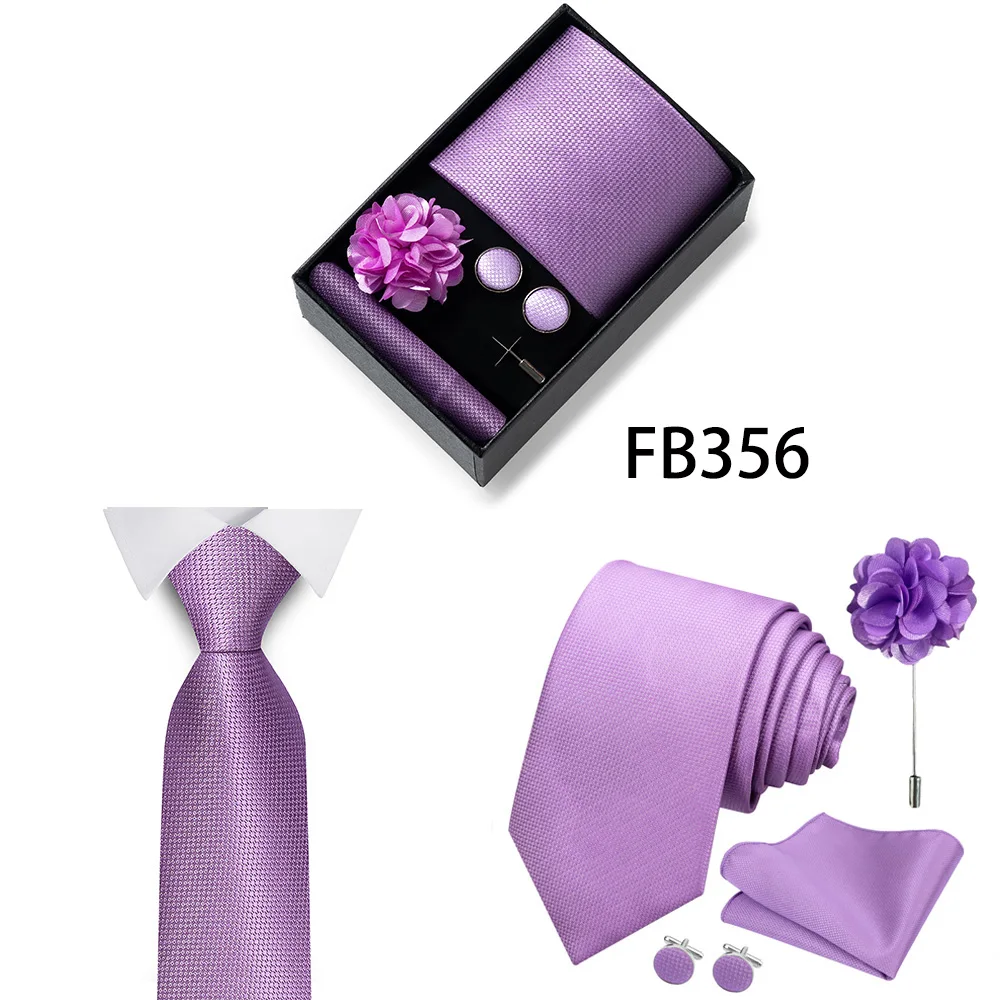 New Style Brand Fashion 8 Cm Tie Handkerchief Cufflinks Brooch Set For Men Red Grey Wedding Gravatas Gift Box Fit Party