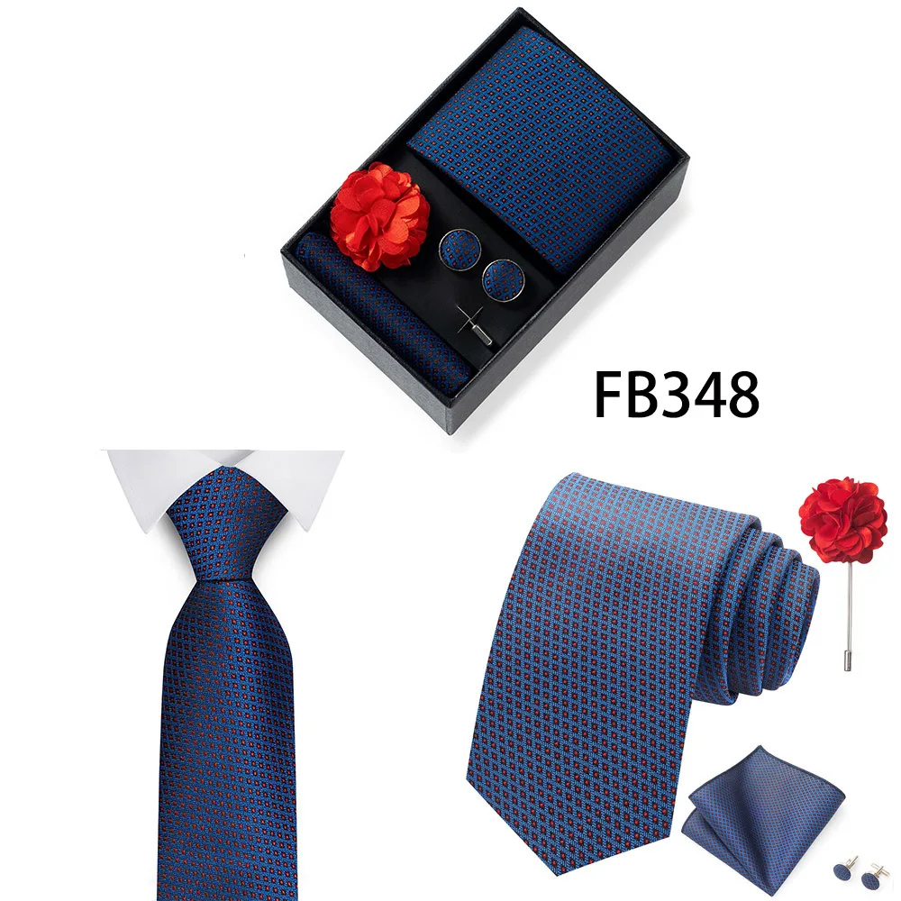 New Style Brand Fashion 8 Cm Tie Handkerchief Cufflinks Brooch Set For Men Red Grey Wedding Gravatas Gift Box Fit Party