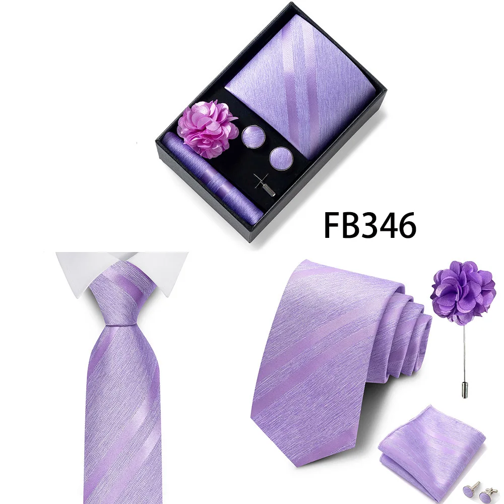 New Style Brand Fashion 8 Cm Tie Handkerchief Cufflinks Brooch Set For Men Red Grey Wedding Gravatas Gift Box Fit Party