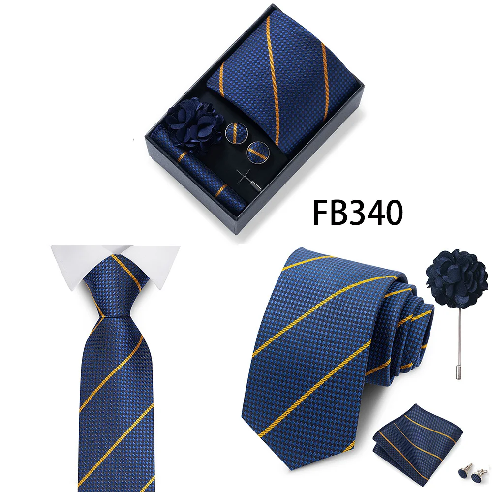 New Style Brand Fashion 8 Cm Tie Handkerchief Cufflinks Brooch Set For Men Red Grey Wedding Gravatas Gift Box Fit Party