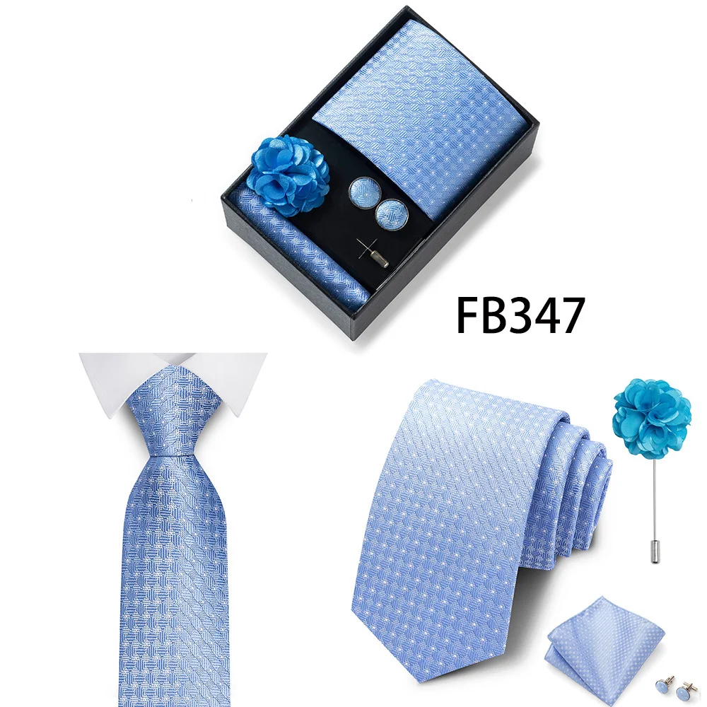 New Style Brand Fashion 8 Cm Tie Handkerchief Cufflinks Brooch Set For Men Red Grey Wedding Gravatas Gift Box Fit Party