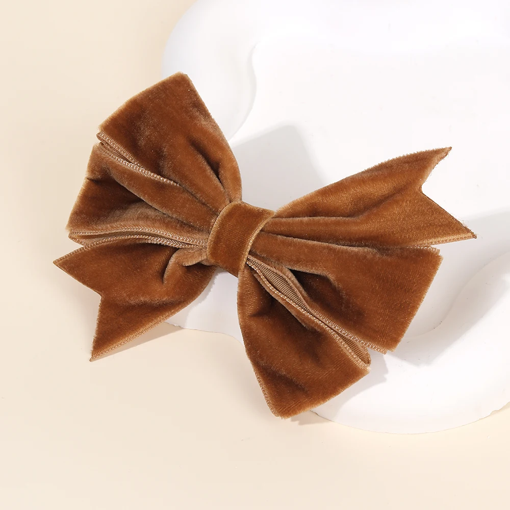 2Pcs Solid Velvet Bow Hair Clips Sweet Vintage Handmade Bownot Hairpins For Girls Children Fall Winter Headwear Hair Accessories