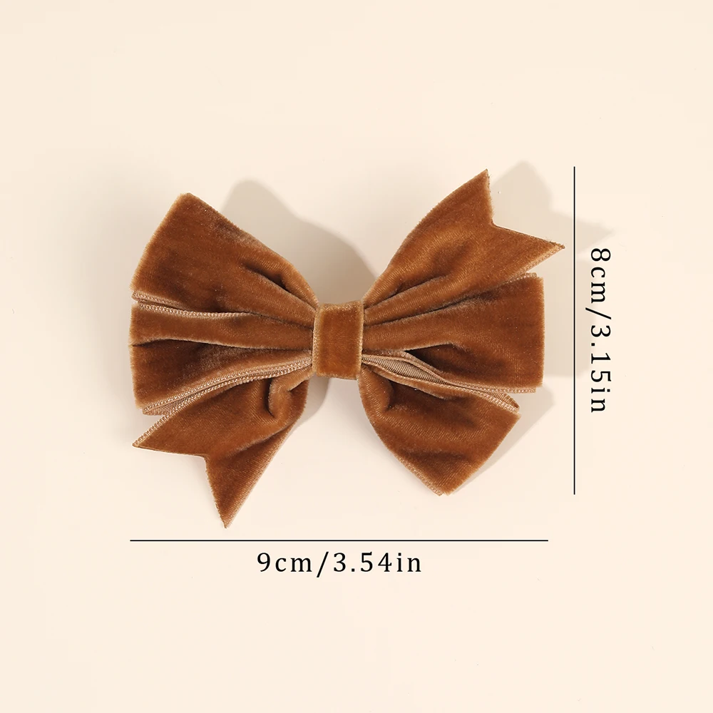 2Pcs Solid Velvet Bow Hair Clips Sweet Vintage Handmade Bownot Hairpins For Girls Children Fall Winter Headwear Hair Accessories