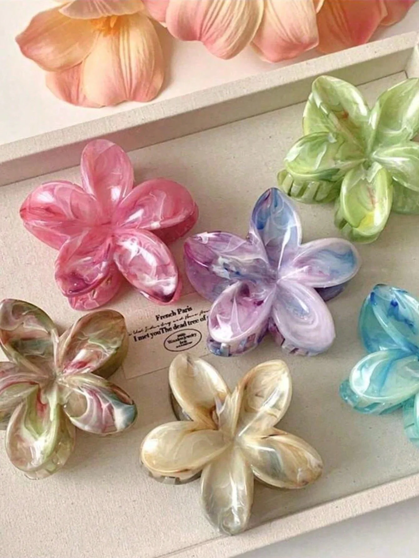 1/6Pcs 1.57in color random gradient egg flower grip clip Bauhinia flower hair clip high-end women's back of the head shark clip