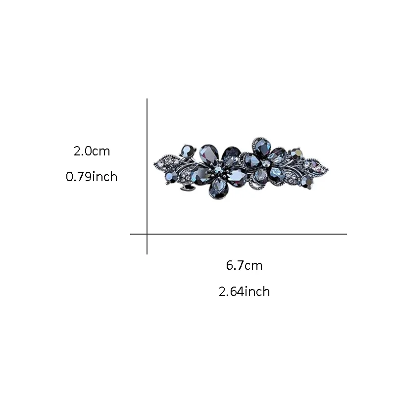 Elegant Black Rhinestone Crystal Flower Spring Clip Hair Clip High-end Women's Back of Head Half-tied Hairpin Hair Accessories
