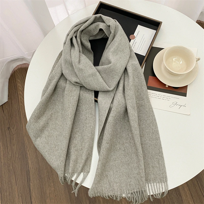 Luxury Brand Design Solid Cashmere Scarf for Women Winter Pashmina Blanket Lady Warm Thicken Shawl Wrap Tassel Echarpe Poncho