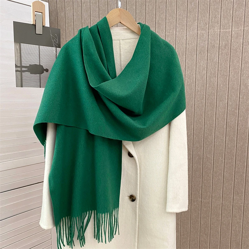 Luxury Brand Design Solid Cashmere Scarf for Women Winter Pashmina Blanket Lady Warm Thicken Shawl Wrap Tassel Echarpe Poncho