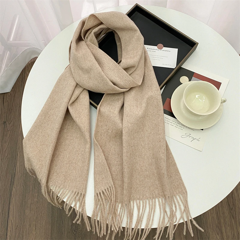 Luxury Brand Design Solid Cashmere Scarf for Women Winter Pashmina Blanket Lady Warm Thicken Shawl Wrap Tassel Echarpe Poncho