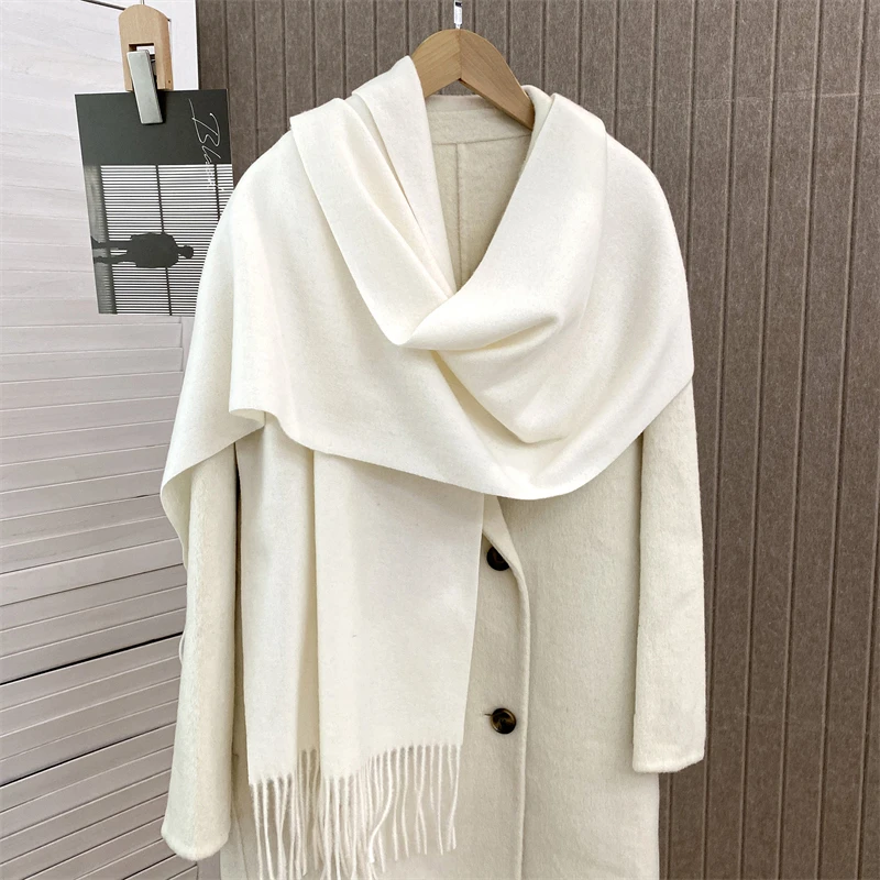 Luxury Brand Design Solid Cashmere Scarf for Women Winter Pashmina Blanket Lady Warm Thicken Shawl Wrap Tassel Echarpe Poncho