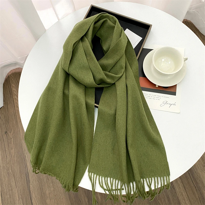 Luxury Brand Design Solid Cashmere Scarf for Women Winter Pashmina Blanket Lady Warm Thicken Shawl Wrap Tassel Echarpe Poncho