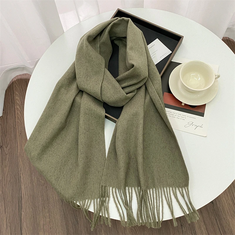 Luxury Brand Design Solid Cashmere Scarf for Women Winter Pashmina Blanket Lady Warm Thicken Shawl Wrap Tassel Echarpe Poncho