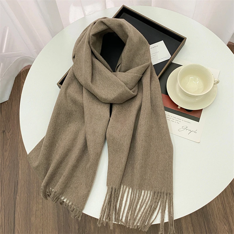 Luxury Brand Design Solid Cashmere Scarf for Women Winter Pashmina Blanket Lady Warm Thicken Shawl Wrap Tassel Echarpe Poncho