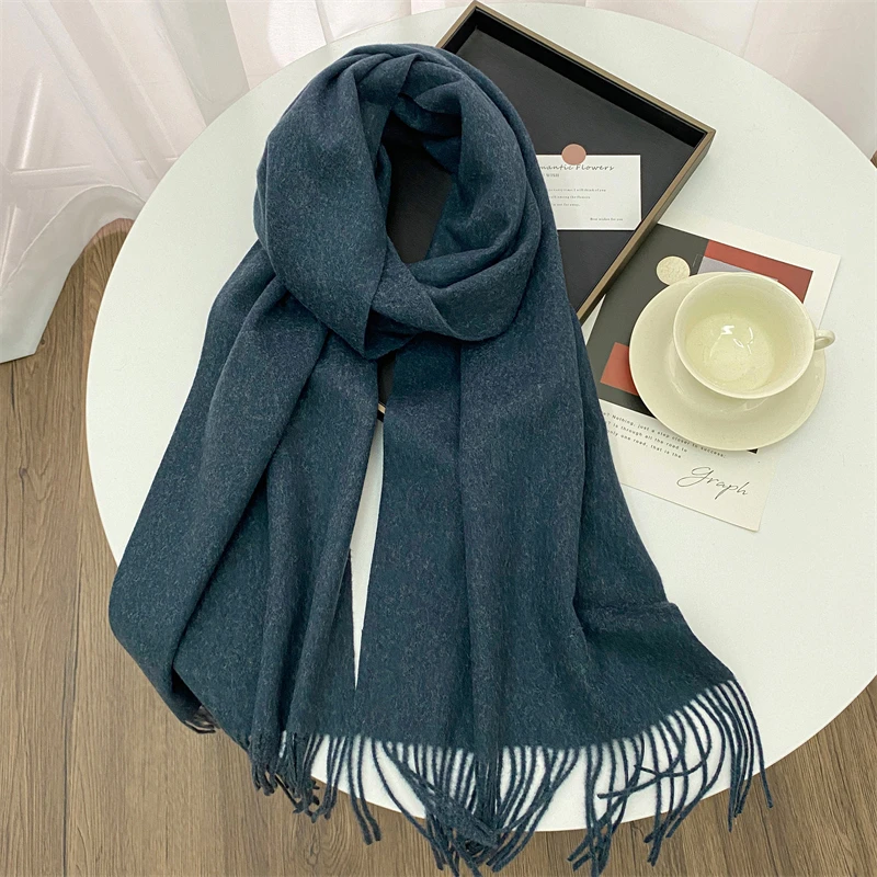 Luxury Brand Design Solid Cashmere Scarf for Women Winter Pashmina Blanket Lady Warm Thicken Shawl Wrap Tassel Echarpe Poncho