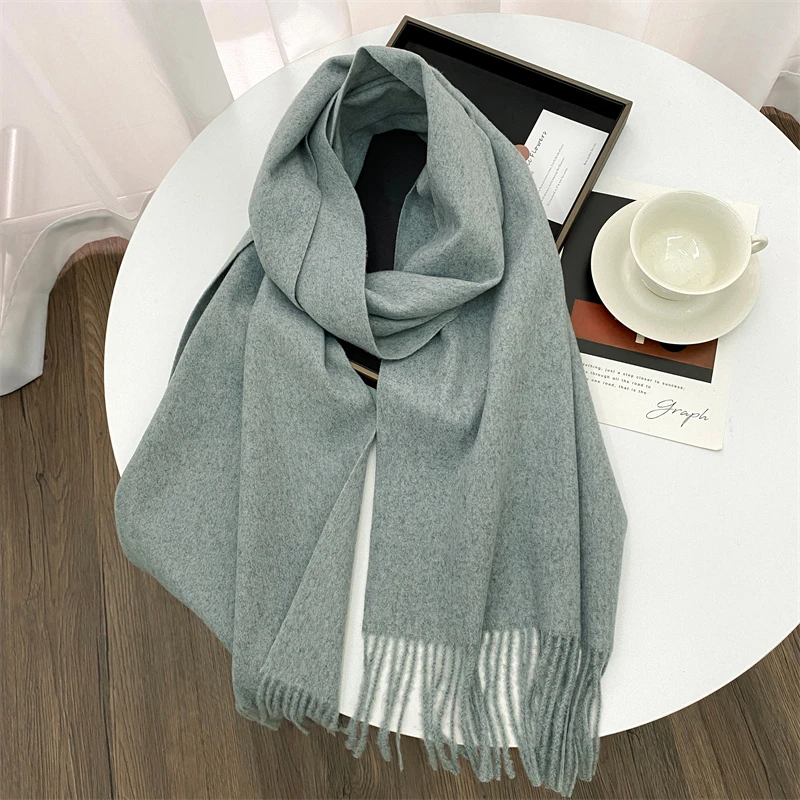 Luxury Brand Design Solid Cashmere Scarf for Women Winter Pashmina Blanket Lady Warm Thicken Shawl Wrap Tassel Echarpe Poncho