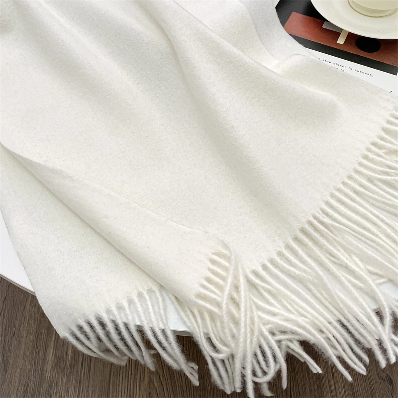 Luxury Brand Design Solid Cashmere Scarf for Women Winter Pashmina Blanket Lady Warm Thicken Shawl Wrap Tassel Echarpe Poncho