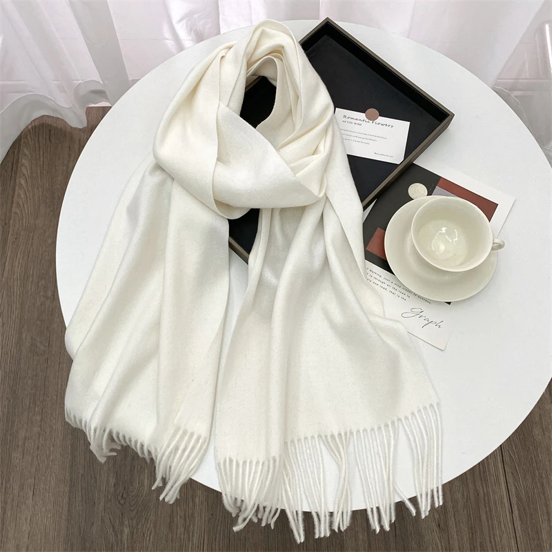 Luxury Brand Design Solid Cashmere Scarf for Women Winter Pashmina Blanket Lady Warm Thicken Shawl Wrap Tassel Echarpe Poncho