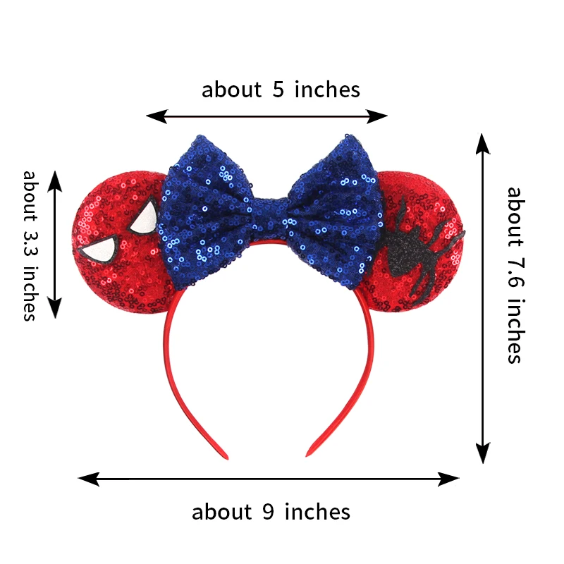 1pc Cartoon Mouse Ear Hair Accessory Cartoon Spider Pattern Sequin Bow Hair Hoops With Unisex Theme Party Hairbands