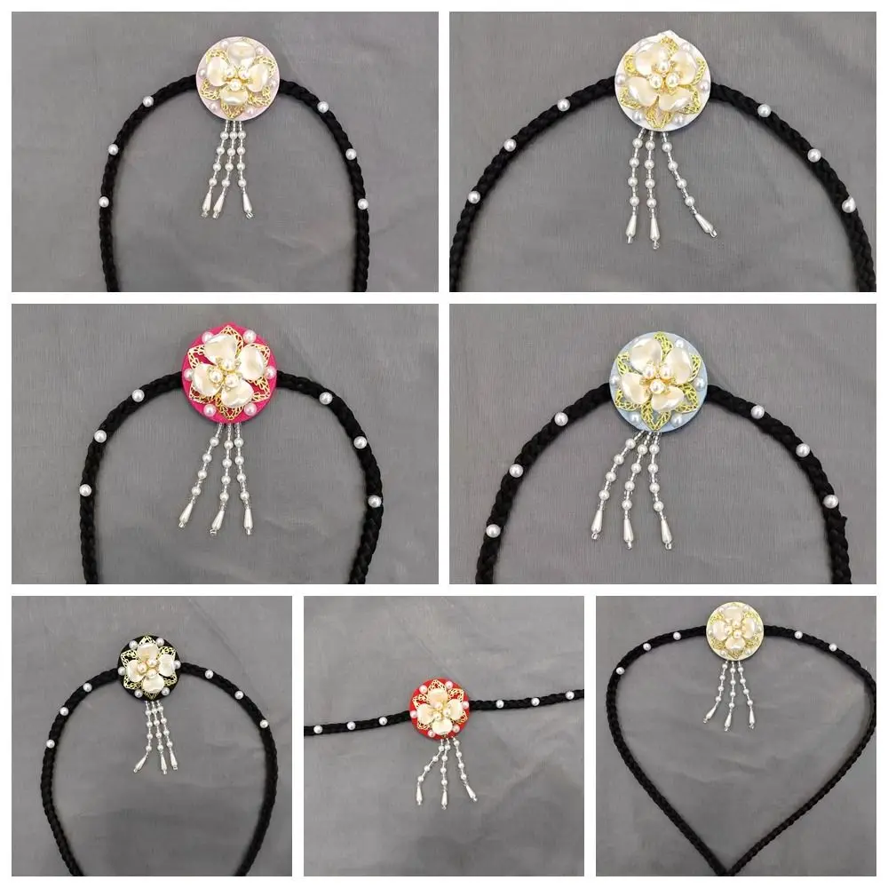 Fashion Flower Hanbok Wig Headdress Tassel Traditional Korea Ethnic Style Hairband Elegant Classical Stage Dance Hair Hoop Girls