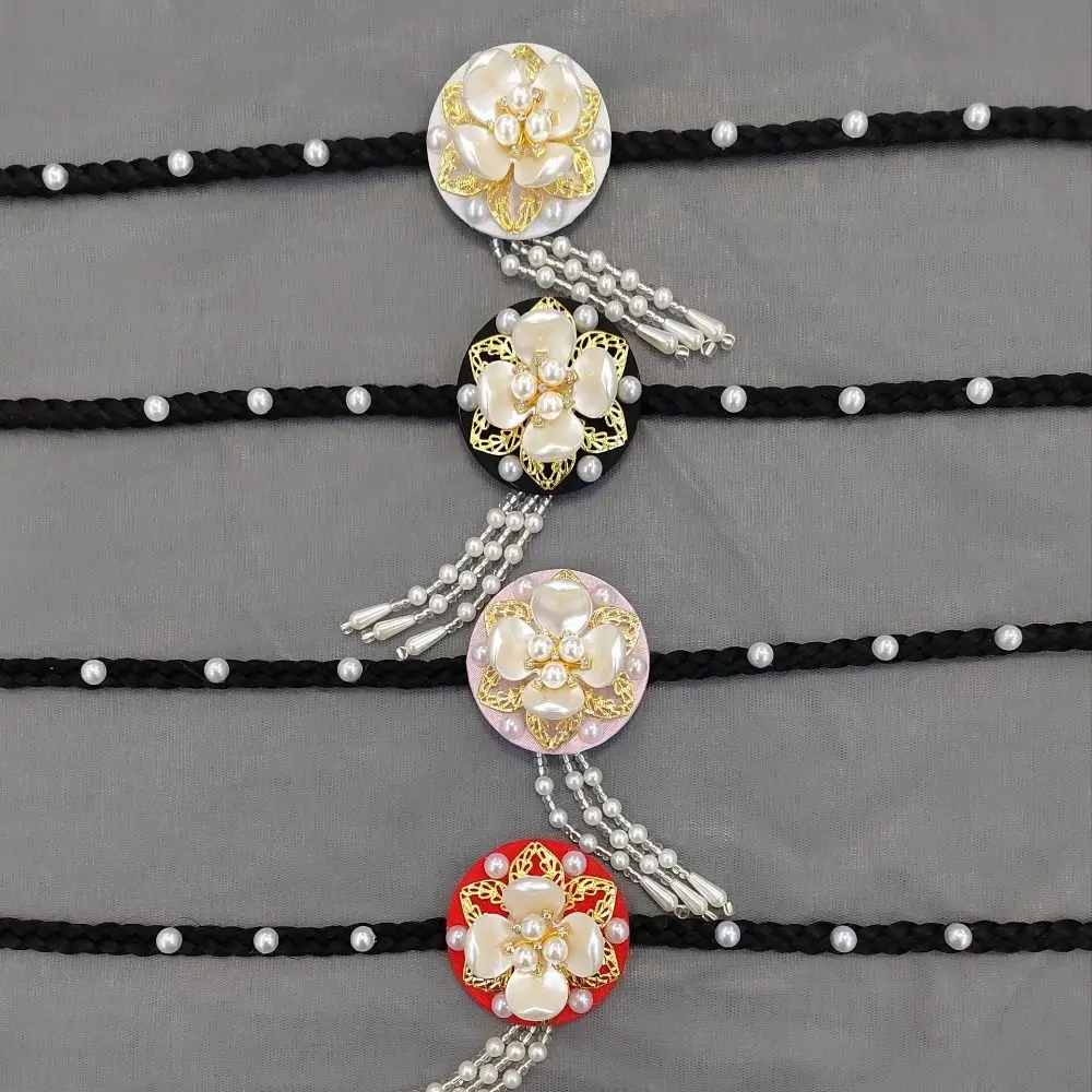 Fashion Flower Hanbok Wig Headdress Tassel Traditional Korea Ethnic Style Hairband Elegant Classical Stage Dance Hair Hoop Girls