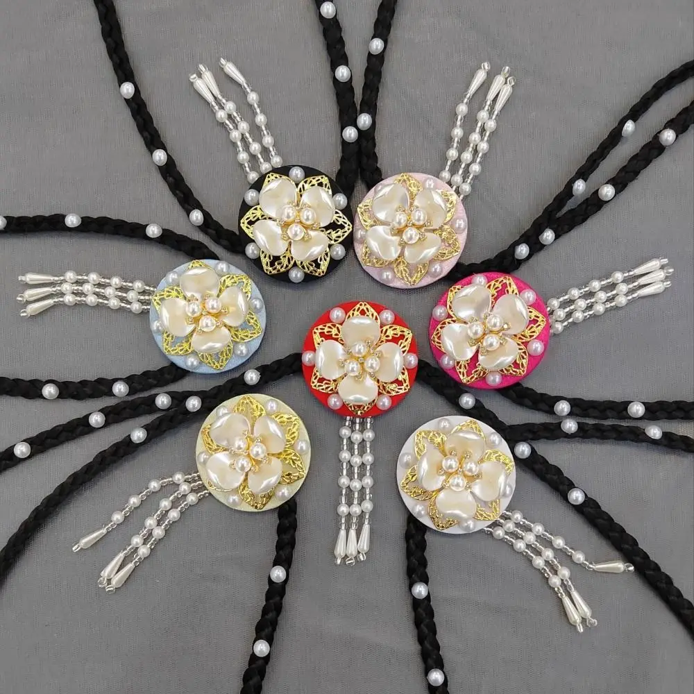 Fashion Flower Hanbok Wig Headdress Tassel Traditional Korea Ethnic Style Hairband Elegant Classical Stage Dance Hair Hoop Girls