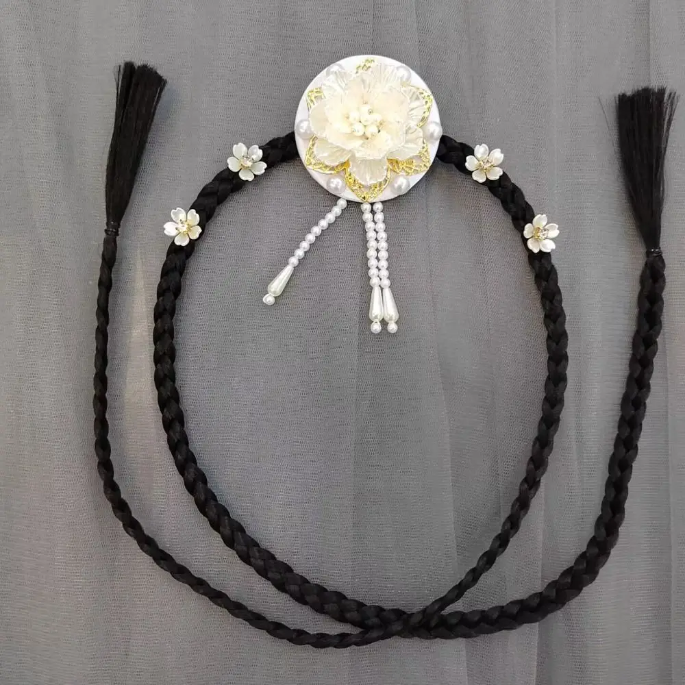 Fashion Flower Hanbok Wig Headdress Tassel Traditional Korea Ethnic Style Hairband Elegant Classical Stage Dance Hair Hoop Girls