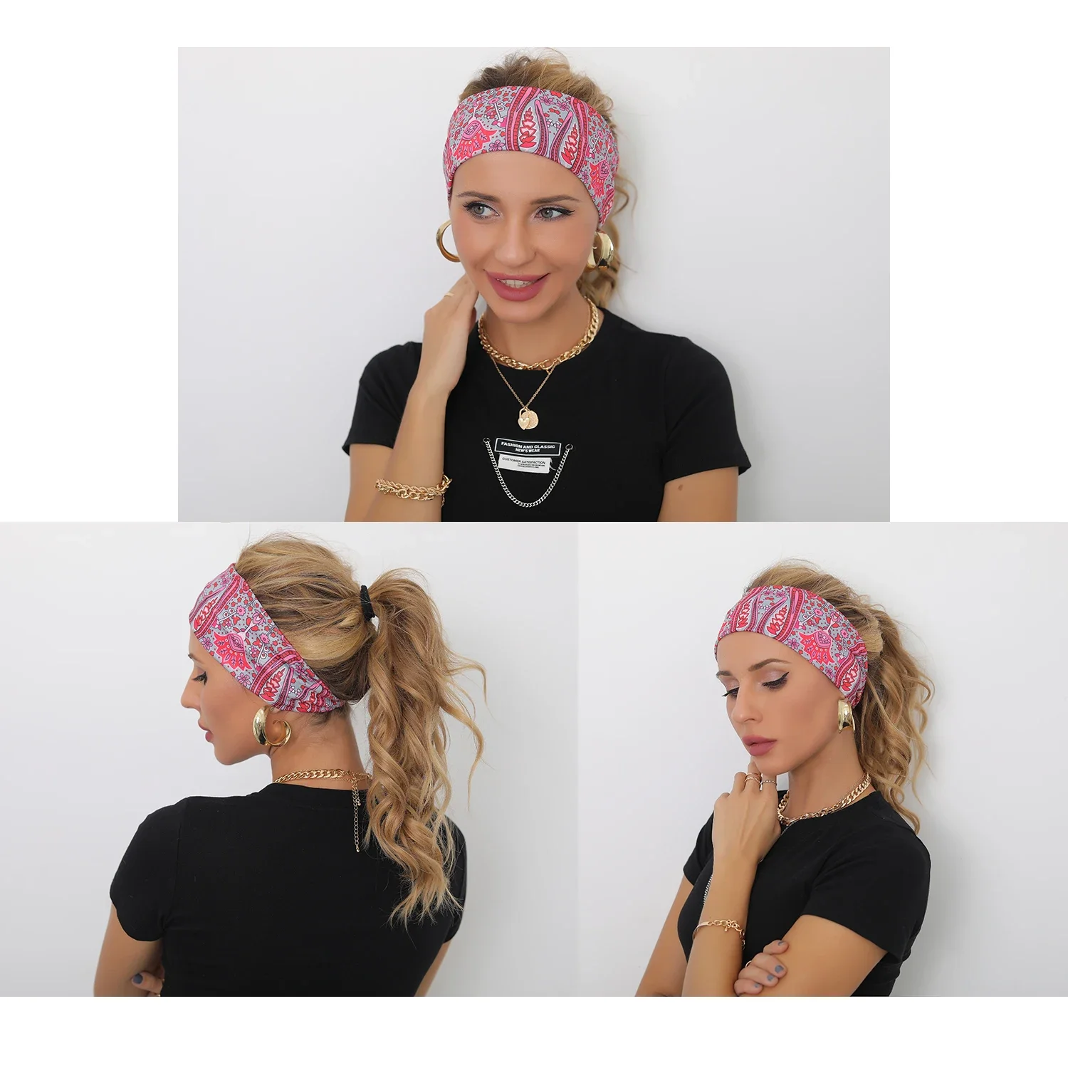 Bohemian Yoga Sweat Absorbent Elastic Headband Walnut Shaped Hair Tie for Sports And Fitness Activities