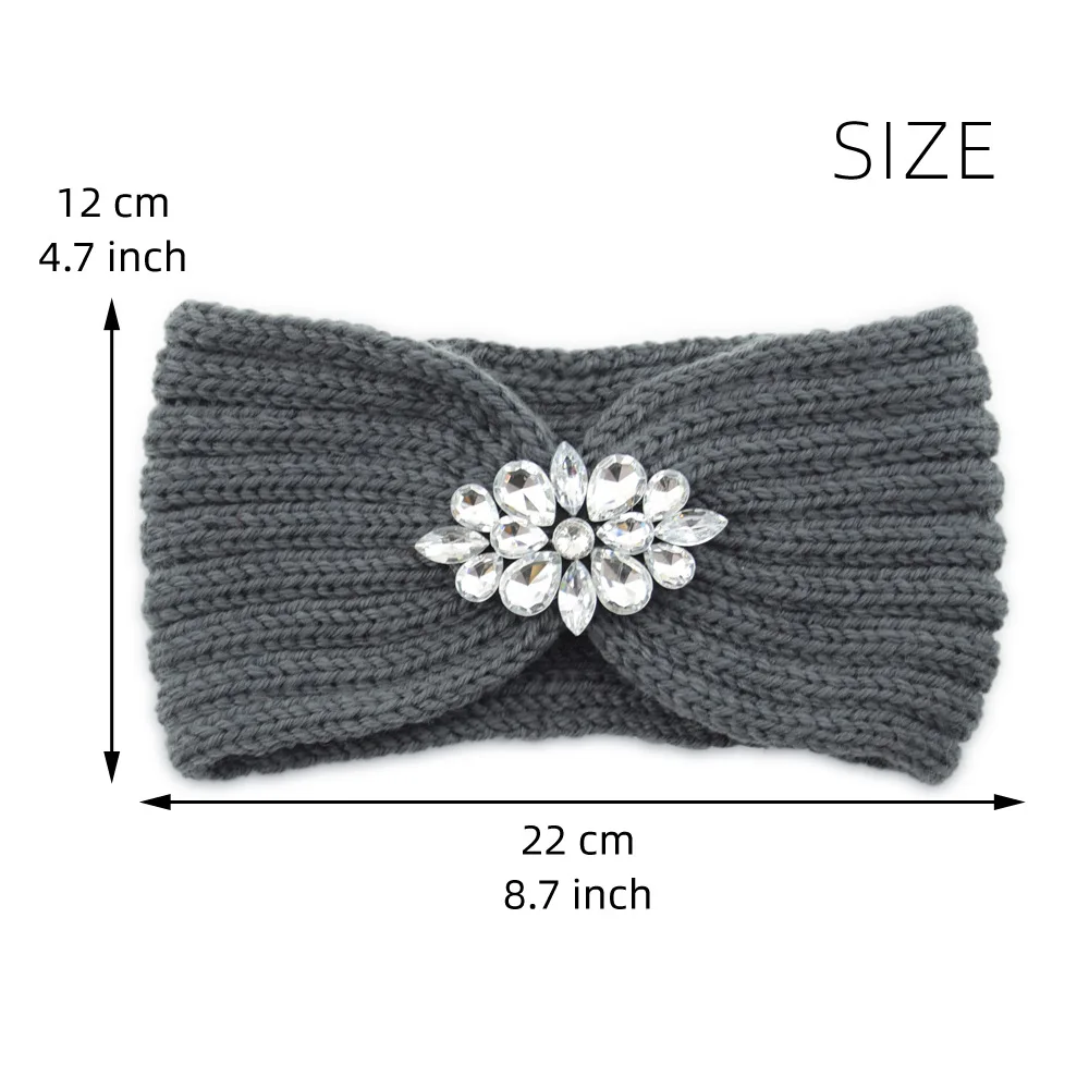 Diamond Headband Elastic Ear Warmer Knit Cross Headwrap Turban Wide Brim Headwear for Women Girl Winter Fashion Hair Accessories