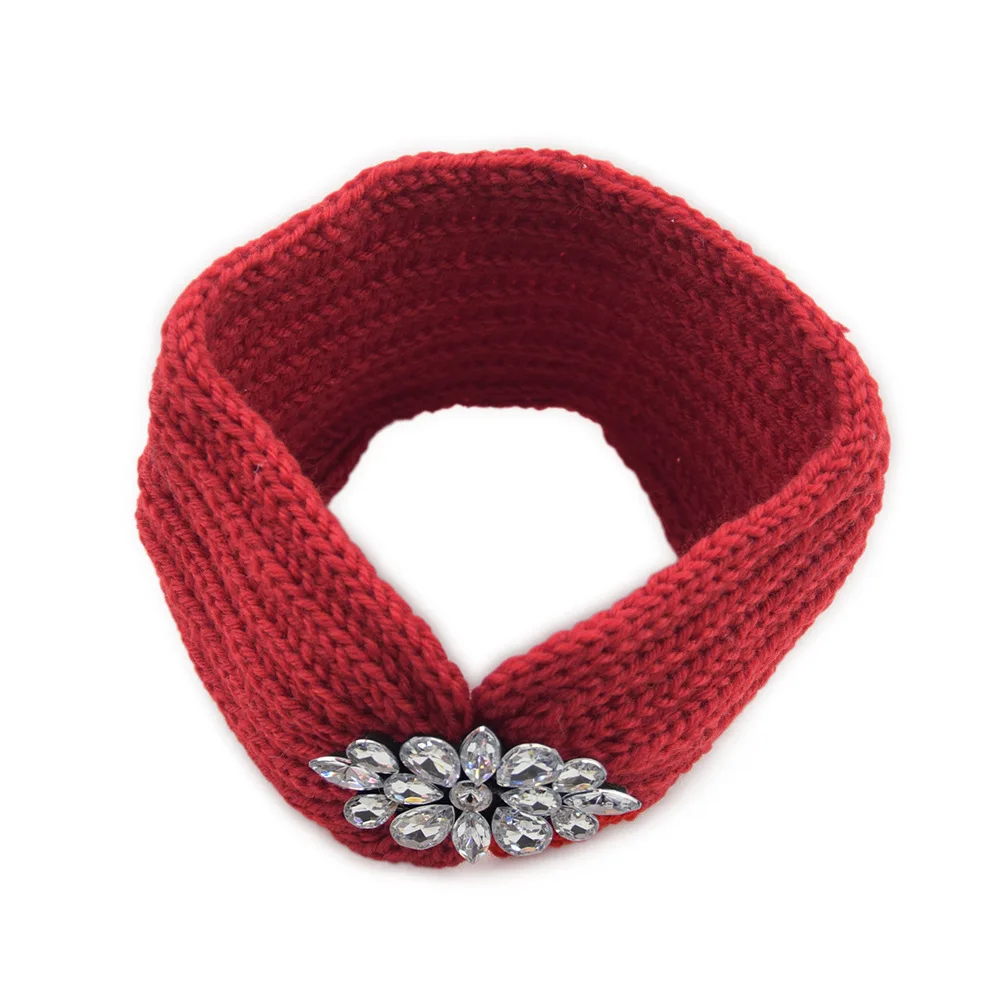 Diamond Headband Elastic Ear Warmer Knit Cross Headwrap Turban Wide Brim Headwear for Women Girl Winter Fashion Hair Accessories