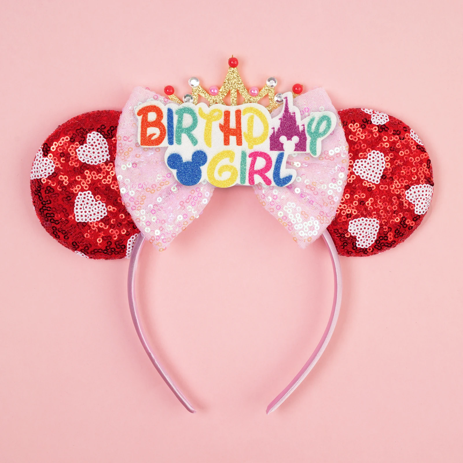 Disney Valentine's Day Mickey Headband Children Sequins Bow Hairband For Girls Children Featival Party DIY Headwear Accessories