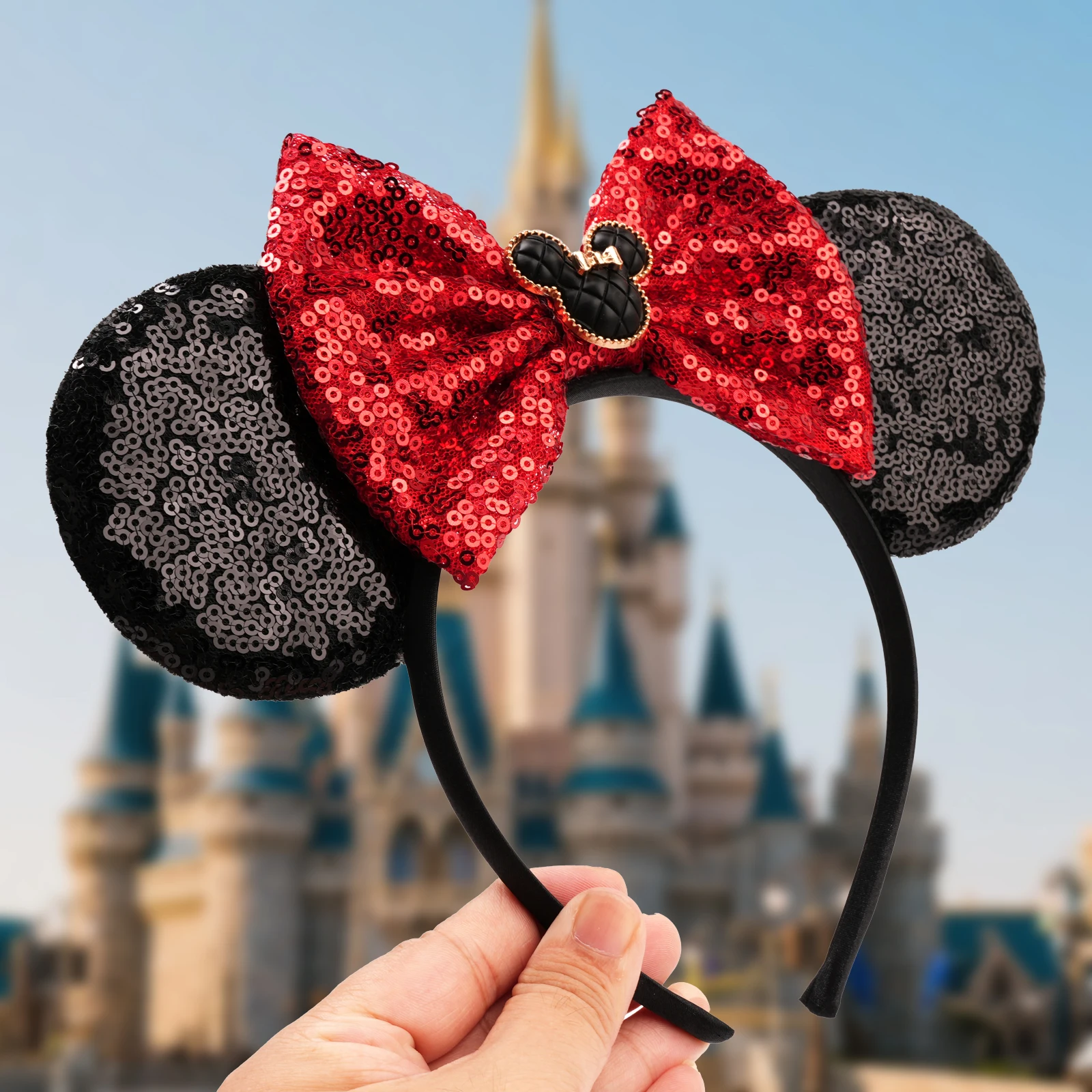 Disney Valentine's Day Mickey Headband Children Sequins Bow Hairband For Girls Children Featival Party DIY Headwear Accessories
