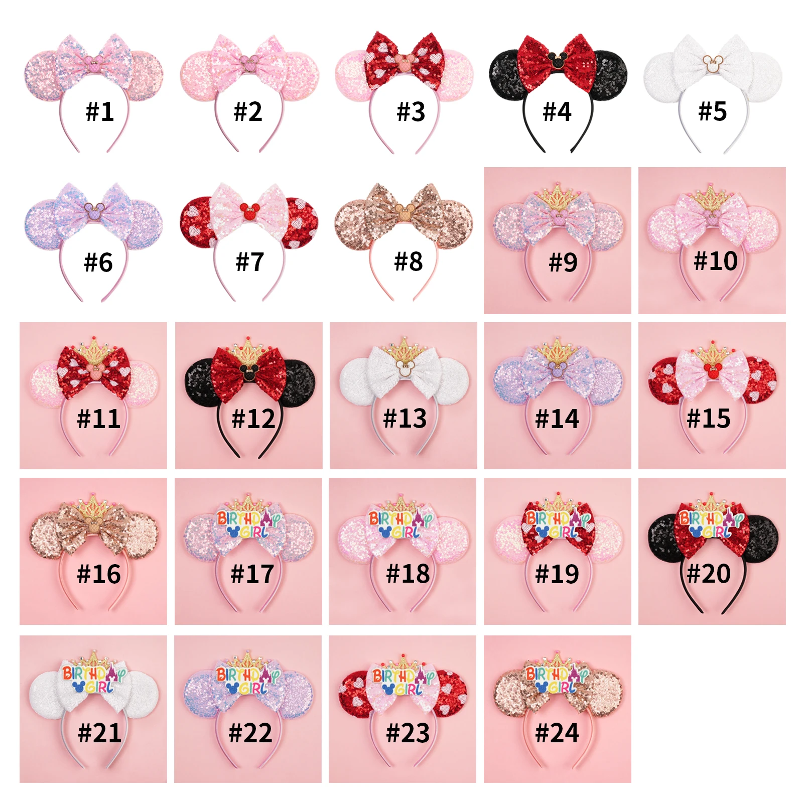 Disney Valentine's Day Mickey Headband Children Sequins Bow Hairband For Girls Children Featival Party DIY Headwear Accessories
