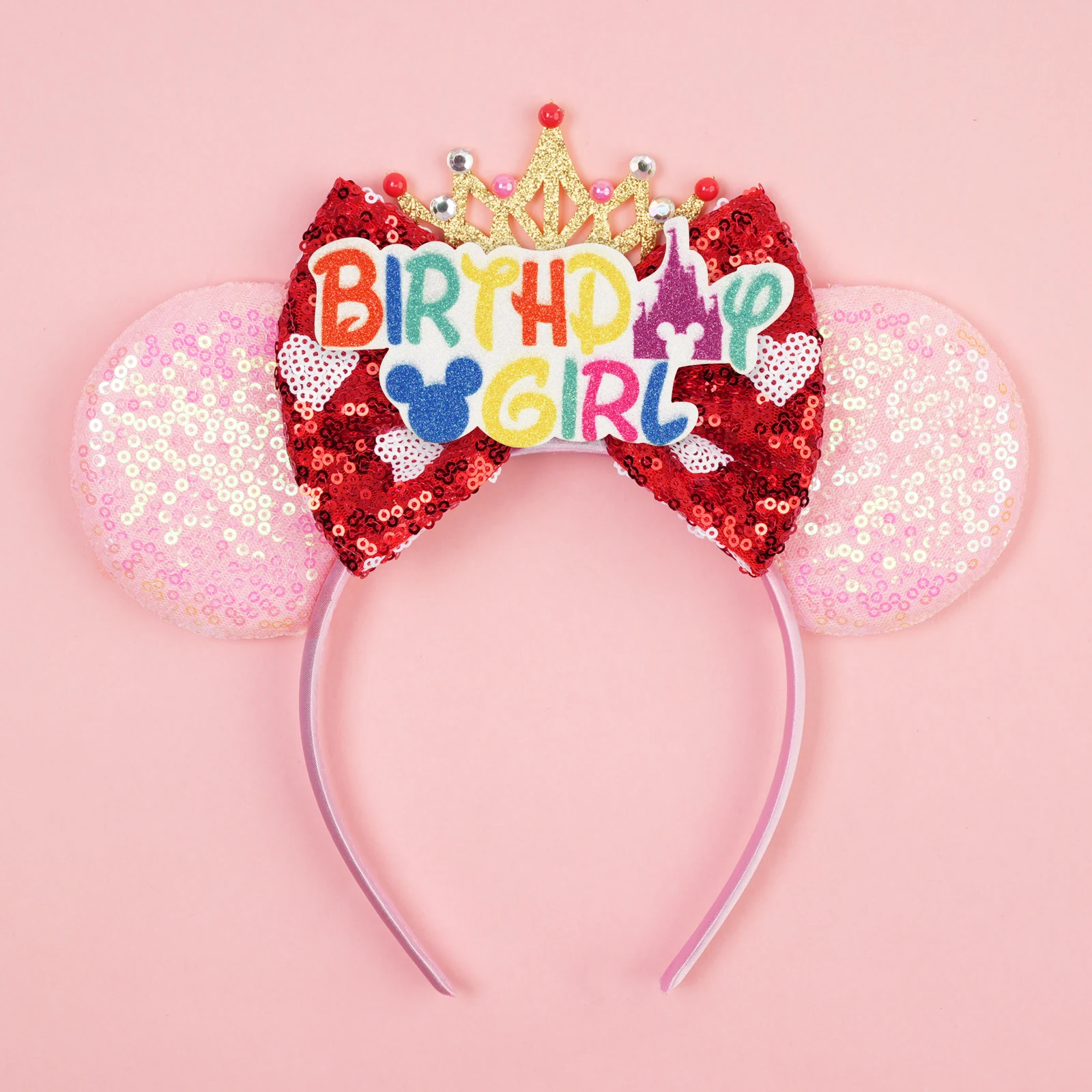 Disney Valentine's Day Mickey Headband Children Sequins Bow Hairband For Girls Children Featival Party DIY Headwear Accessories