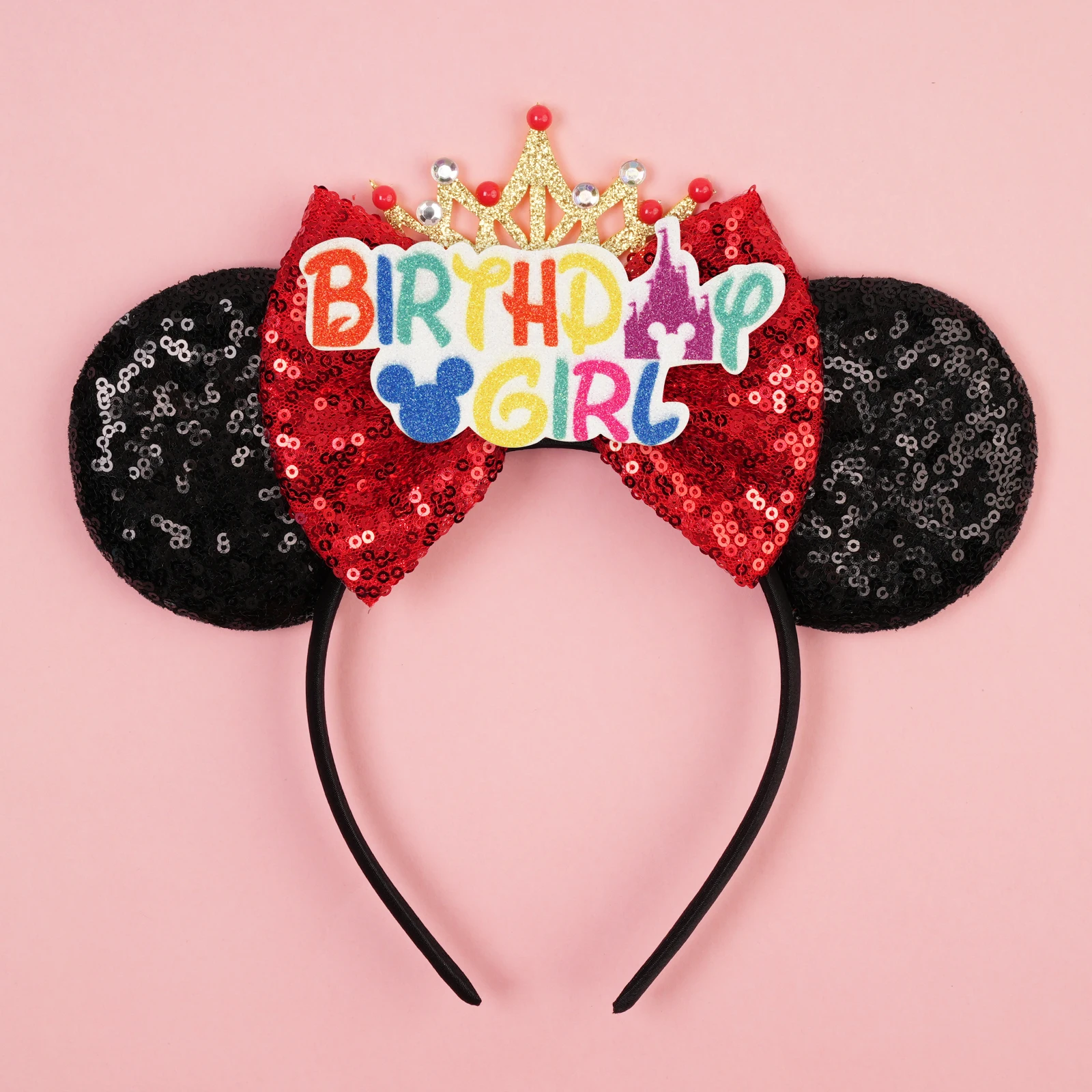 Disney Valentine's Day Mickey Headband Children Sequins Bow Hairband For Girls Children Featival Party DIY Headwear Accessories