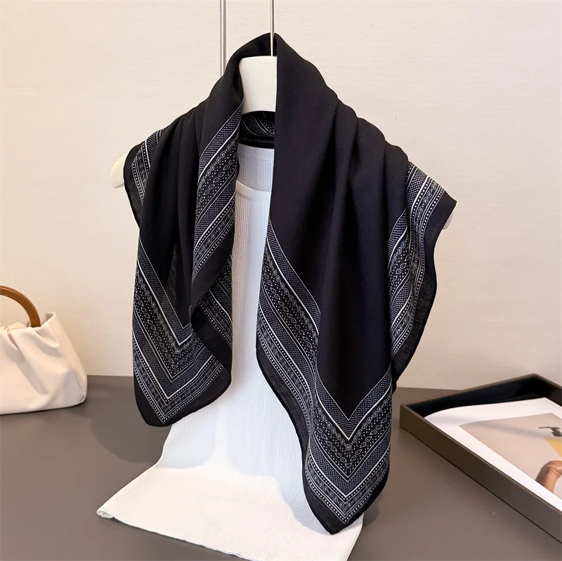 Luxury Solid Color Square Scarf For Women Cotton Linen Feeling Neck Scarf Shawl Warp Elegant Neckerchief Bandanas Print Hijab