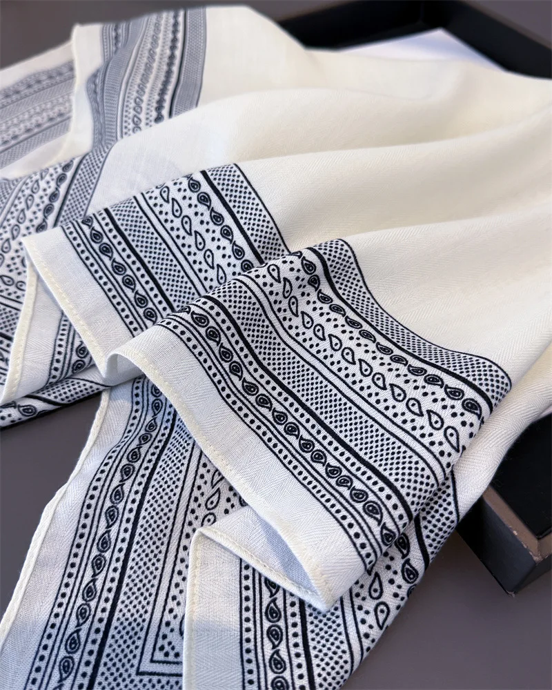Luxury Solid Color Square Scarf For Women Cotton Linen Feeling Neck Scarf Shawl Warp Elegant Neckerchief Bandanas Print Hijab