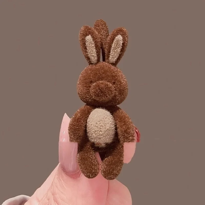 Cute Bear Flocked Duckbill Hair Clip Bangs Side Clip Forehead Barrette Hairpin for Women