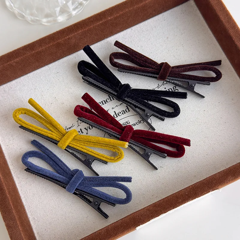 Fall/Winter New Arrivals: Korean Style Fashion Sweet Colorful Velvet 3D Bow Hair Clips, Straight Clips, Duckbill Clips