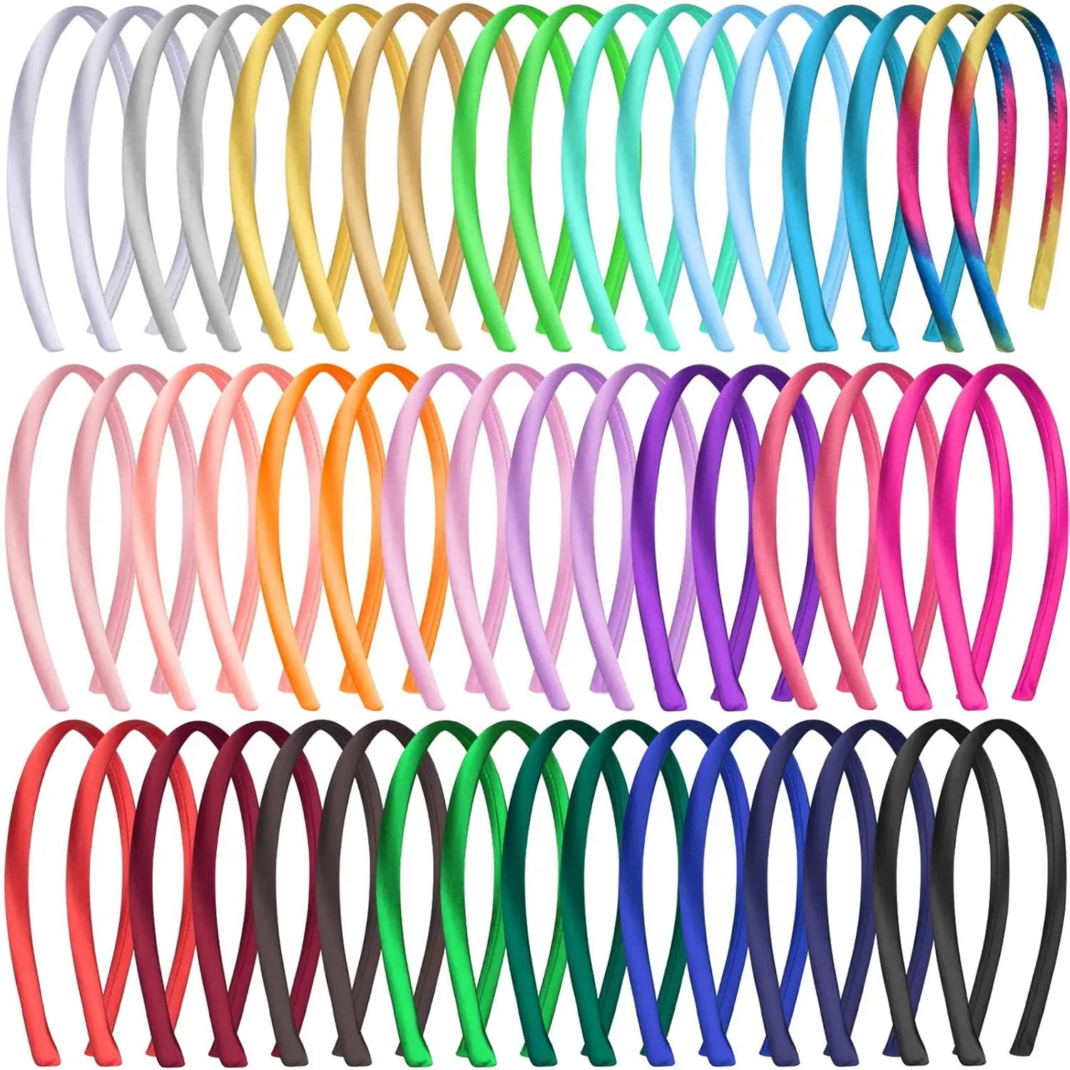 50pcs Plastic Satin Headbands 1cm Plastic Hairbands Women DIY Handmade Headband for Flower Bows Children Kids Hair Accessories