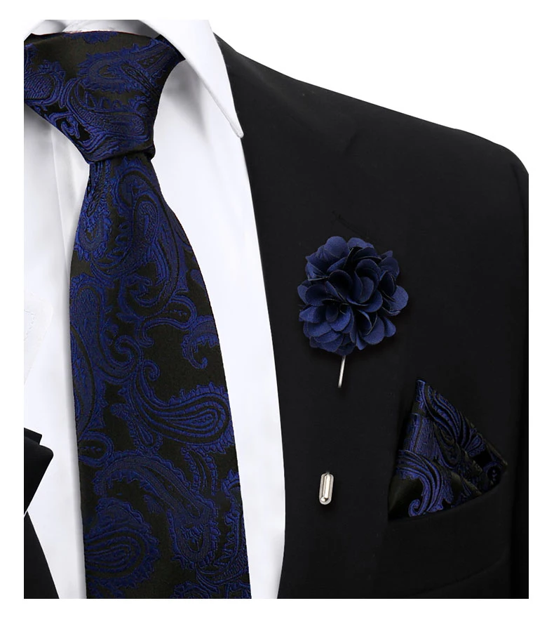 Elegant Ties For Men Classic Paisly Neck Tie Pocket Square Brooch Set With Gift Box Mens Business Wedding Suit Accessories