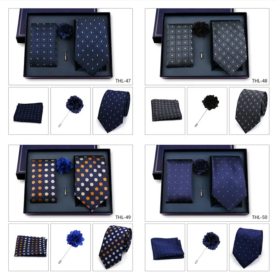 Elegant Ties For Men Classic Paisly Neck Tie Pocket Square Brooch Set With Gift Box Mens Business Wedding Suit Accessories